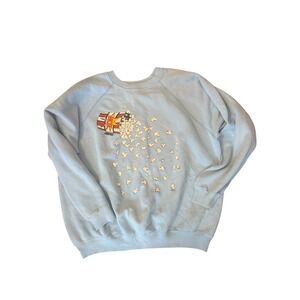 Vintage Hanes Popcorn Sweatshirt XL Blue Crew Neck Made in USA